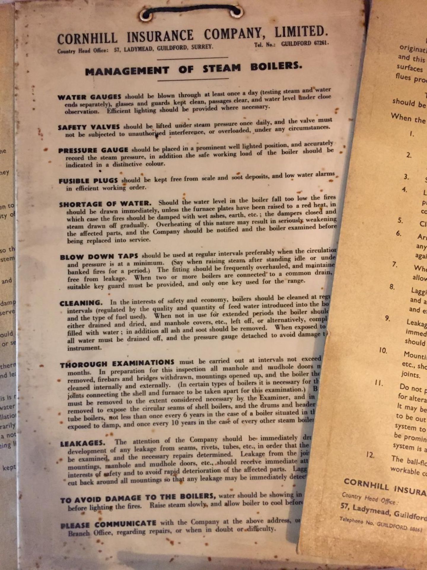 THREE VINTAGE NOTICES CORNHILL INSURANCE COMPANY MANAGEMENT OF A STEAM BOILER - Image 6 of 8