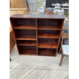 A RETRO HARDWOOD EIGHT TIER OPEN BOOKCASE BEARING STAMP 'FURNITURE MAKERS CONTROL, DANISH' 45" WIDE