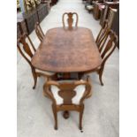A QUEEN-ANNE STYLE WALNUT AND CROSSBANDED TWIN-PEDESTAL DINING TABLE 71"X42" (EXTRA LEAF 18") AND