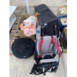 AN ASSORTMENT OF HOUSEHOLD CLEARANCE ITEMS TO INCLUDE SUITCASES AND FISHING NETS ETC