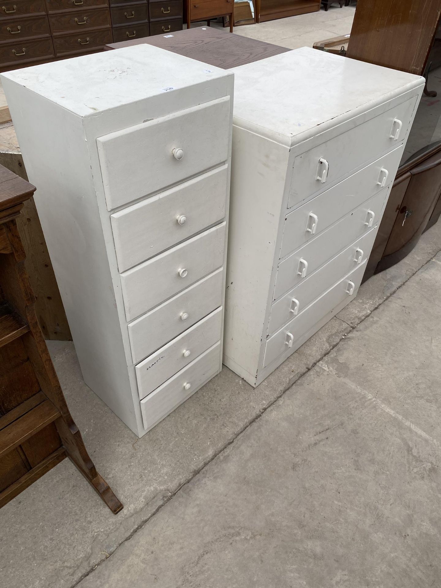 A PAINTED CHEST OF FIVE DRAWERS 29" WIDE AND A SMALLER CHEST 16" WIDE - Image 2 of 3