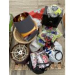 AN ASSORTMENT OF HOUSEHOLD CLEARANCE ITEMS TO INCLUDE LAMP SHADES, AND FOOTBALL PROGRAMMES ETC