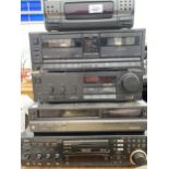 AN ASSORTMENT OF STEREO SYSTEM ITEMS TO INCLUDE TECHNICS TAPE DECK, JVC CD PLAYER AND A TECHNICS