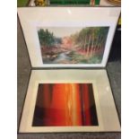 TWO LARGE MOUNTED PRINTS OF LANDSCAPES TO INCLUDE JOE ADAMS AND RANKIN IN ART FOLDERS