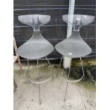 A PAIR OF TALL KITCHEN STOOLS STAMPED STEAM PUNK COLLECTION ARCHIRIVOLTODESIGN, MADE IN ITALY GREEN