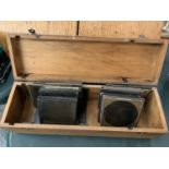 A COLLECTION OF VINTAGE GLASS SLIDES IN WOODEN BOX