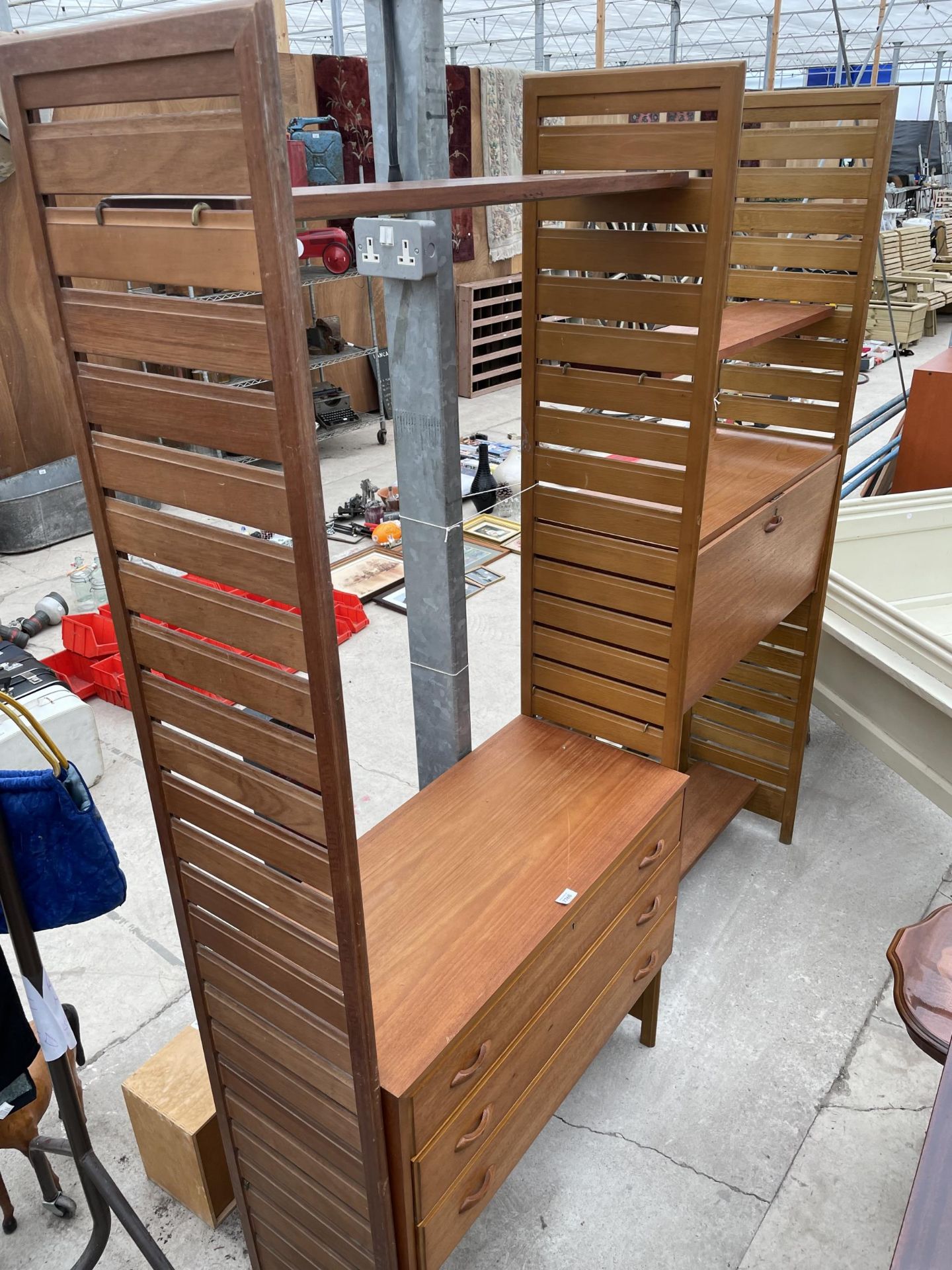 STAPLES LADDERAX TWO DIVISION RETRO TEAK WALL UNITS, 36" WIDE EACH - Image 4 of 4