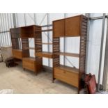 A RETRO TEAK STAPLES LADDERAX FOUR SECTION UNIT ENCLOSING, CABINETS, CABINETS WITH SLIDING GLASS