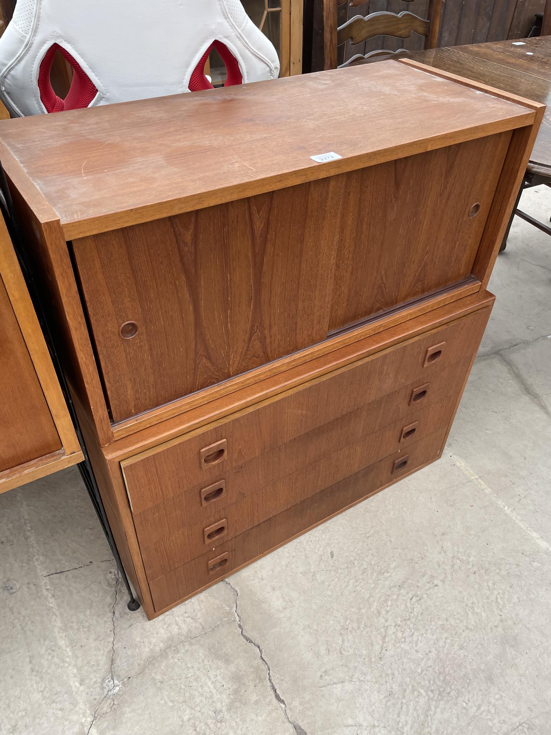 FOUR SECTION RETRO TEAK LADDERAX STYLE WALL UNIT ENCLOSING CUPBOARD AND DRAWERS 128" WIDE IN TOTAL - Image 5 of 6