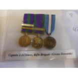 A MINIATURE MEDAL GROUP AWARDED TO CAPTAIN J.J. CLOWES RIFLE BRIGADE (GREEN HOWARDS)