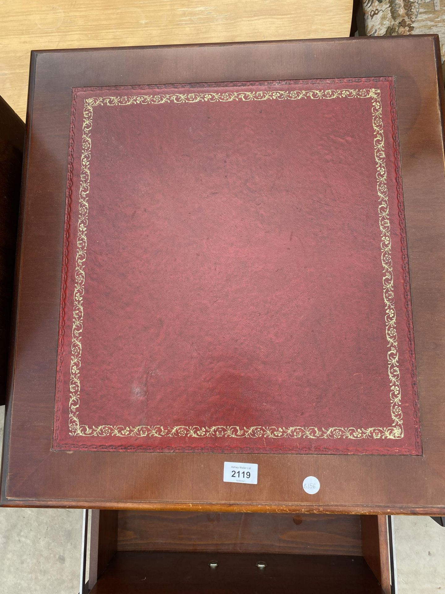 A MAHOGANY TWO DRAWER FILING CABINET WITH RED LEATHER TOP AND A MAHOGANY CARVER DINING CHAIR - Image 3 of 4