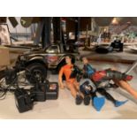 THREE ACTION MAN FIGURES AND TRUCK RADIO CONTROLLED