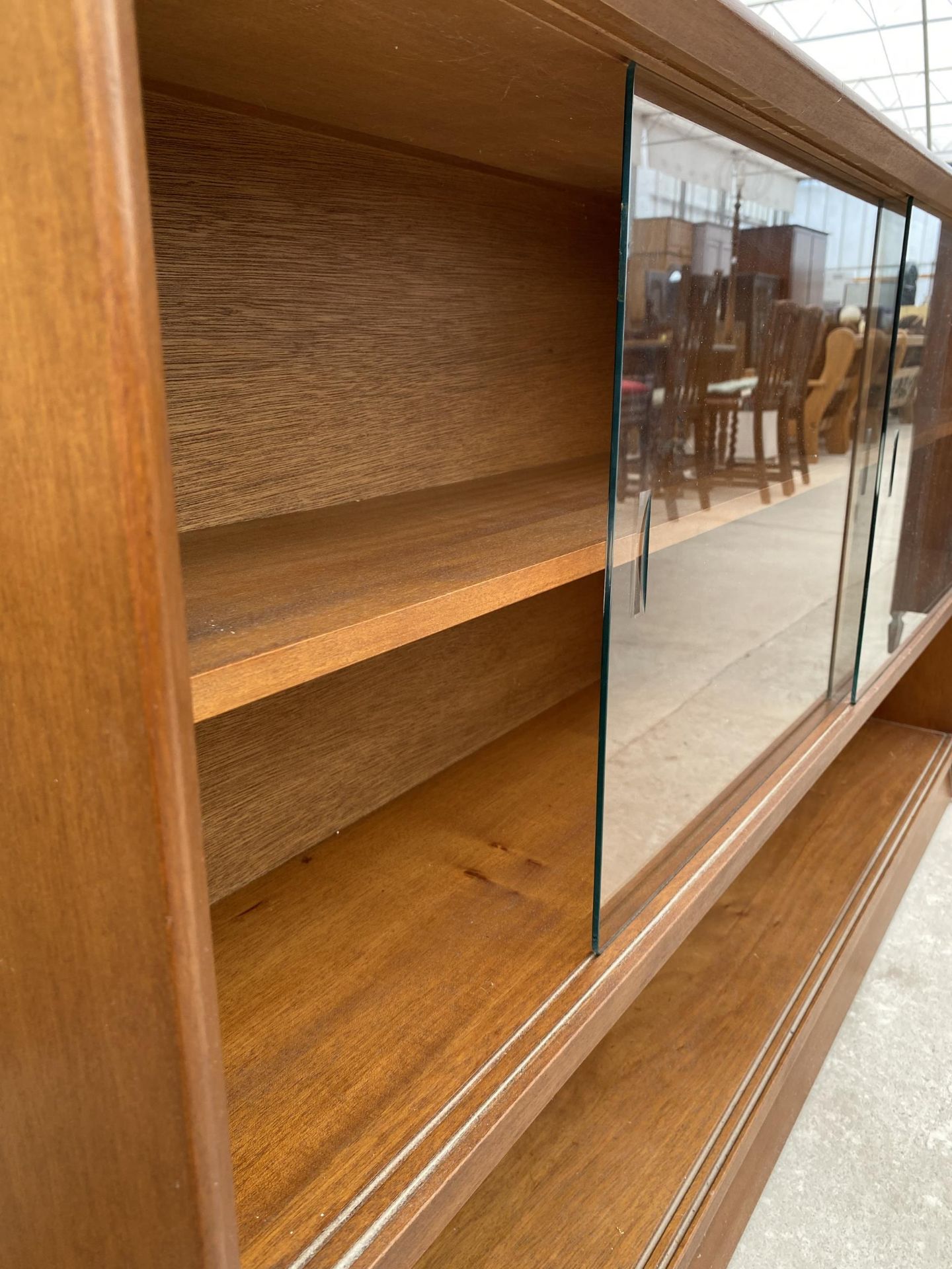 A RETRO TEAK HERBENT AND GIBBS GLASS FRAMED BOOKCASE 60" WIDE - Image 5 of 6
