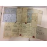 VARIOUS EPHEMERA TO INCLUDE 19TH/20TH CENTURY LEGAL DOCUMNETS - CONTRACTS, WILLS, ACCOUNTS, POLICIES