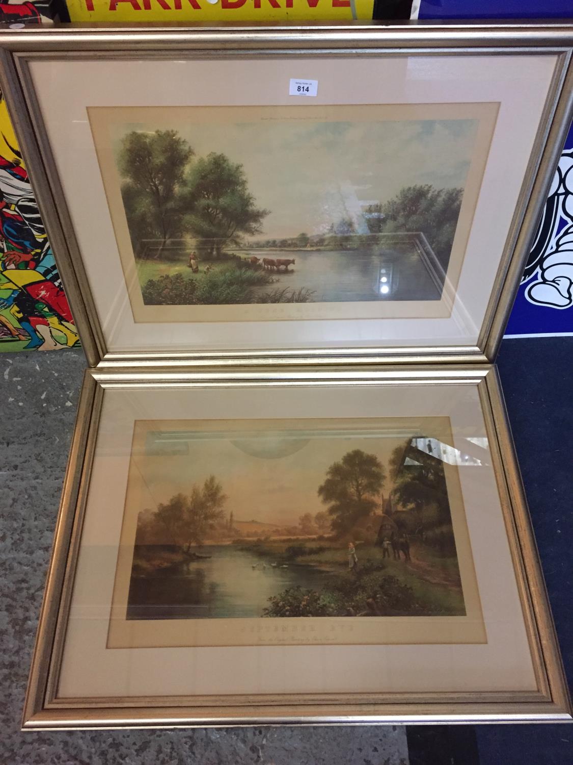 TWO LARGE FRAMED PRINTS OF VINTAGE SCENES INCLUDING CATTLE IN A RIVER SETTING - Bild 2 aus 10
