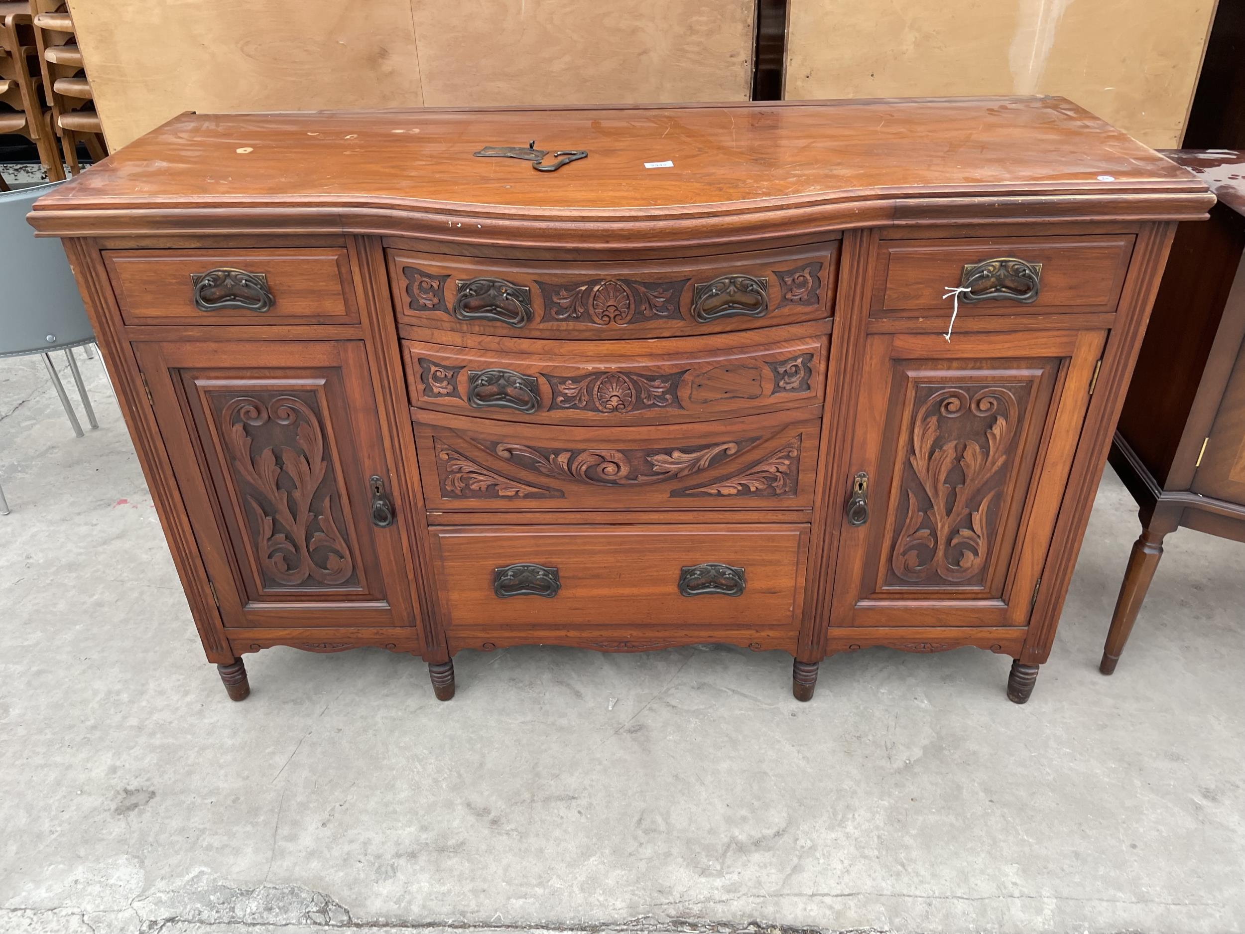 AN ART NOUVEAU MAHOGANY SIDEBOARD - 59" WIDE