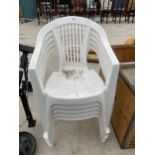 FIVE WHITE PLASTIC GARDEN CHAIRS