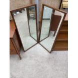 TWO RETRO TEAK FRAMED WALL MIRRORS 17"X38"