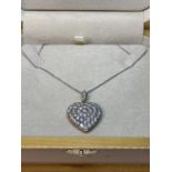 A 15 CARAT WHITE AND YELLOW GOLD LARGE DIAMOND ENCRUSTED HEART PENDANT WITH CHAIN LENGTH 44CM IN A