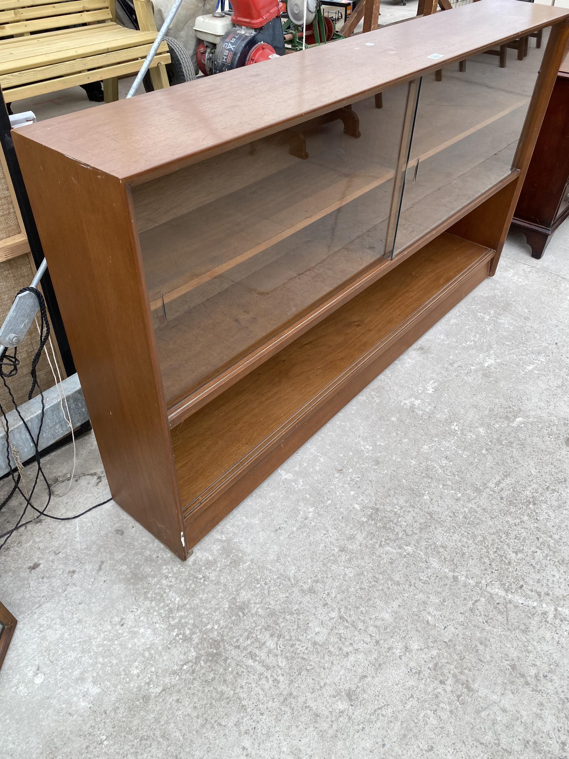 A RETRO TEAK HERBENT AND GIBBS GLASS FRAMED BOOKCASE 60" WIDE - Image 3 of 6