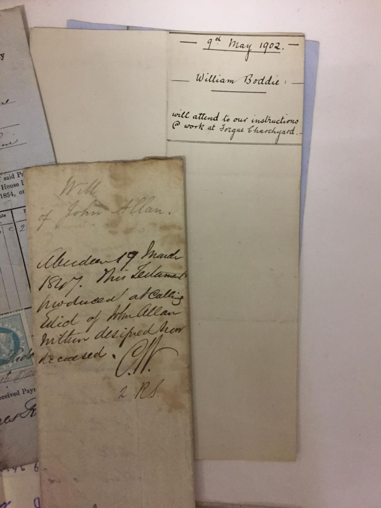 VARIOUS EPHEMERA TO INCLUDE 19TH/20TH CENTURY LEGAL DOCUMNETS - CONTRACTS, WILLS, ACCOUNTS, POLICIES - Image 8 of 12