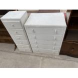 A PAINTED CHEST OF FIVE DRAWERS 29" WIDE AND A SMALLER CHEST 16" WIDE