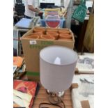 A TABLE LAMP AND A LARGE COLLECTION OF TERRACOTTA PIGEON POTS