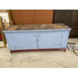 A VINTAGE PAINTED WORKSHOP UNIT ENCLOSING LOWER CUPBOARD