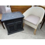 A BLACK PAINTED BEDSIDE LOCKER AND A MODERN COMMODE