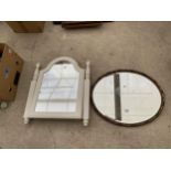 A WHITE DRESSING TABLE MIRROR AND A FURTHER DECORATIVE FRAMED MIRROR