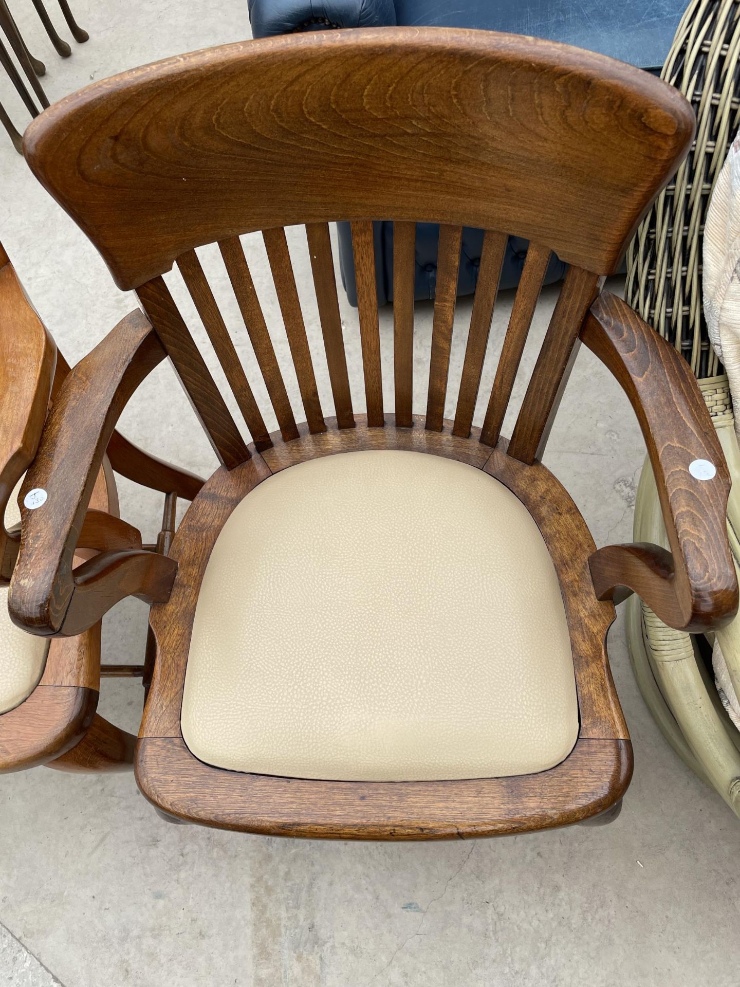 TWO EARLY 20TH CENTURY OAK AND BEECH OFFICE ELBOW CHAIRS - Image 4 of 4