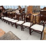 A SET OF EIGHT HEPPLEWHITE STYLE DINING CHAIRS, TWO BEING CARVED