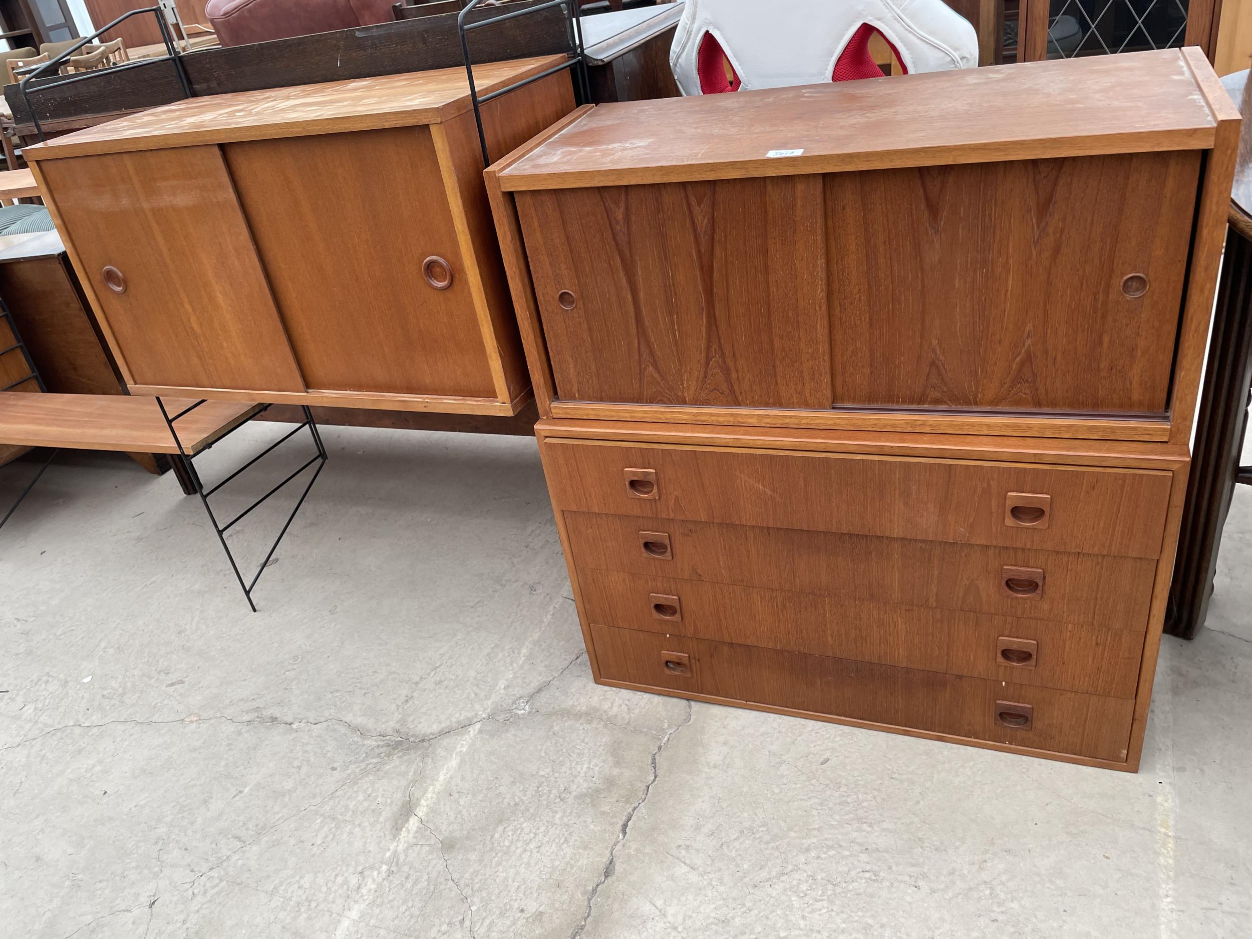 FOUR SECTION RETRO TEAK LADDERAX STYLE WALL UNIT ENCLOSING CUPBOARD AND DRAWERS 128" WIDE IN TOTAL - Image 2 of 6