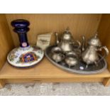 AN ASSORTMENT OF ITEMS TO INCLUDE A PUSSERS RUM BOTTLE AND A SILVER PLATE COFFEE SERVICE