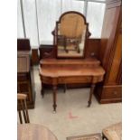 A VICTORIAN MAHOGANY DUCHESS DRESSING TABLE ON TURNED TAPERING LEGS WITH WHITE WIDE P+S PATENT
