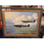 A PICTURE OF TWO SPITFIRES ENTITLED MK1X SPITFIRES JUNE 1944 SIGNED BARRY G PRICE 1992