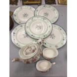 A COLLECTION OF FIVE WEDGWOOD BONE CHINA PLATES - MEADOWFIELD AND THREE PIECES OF ROYAL ALBERT -
