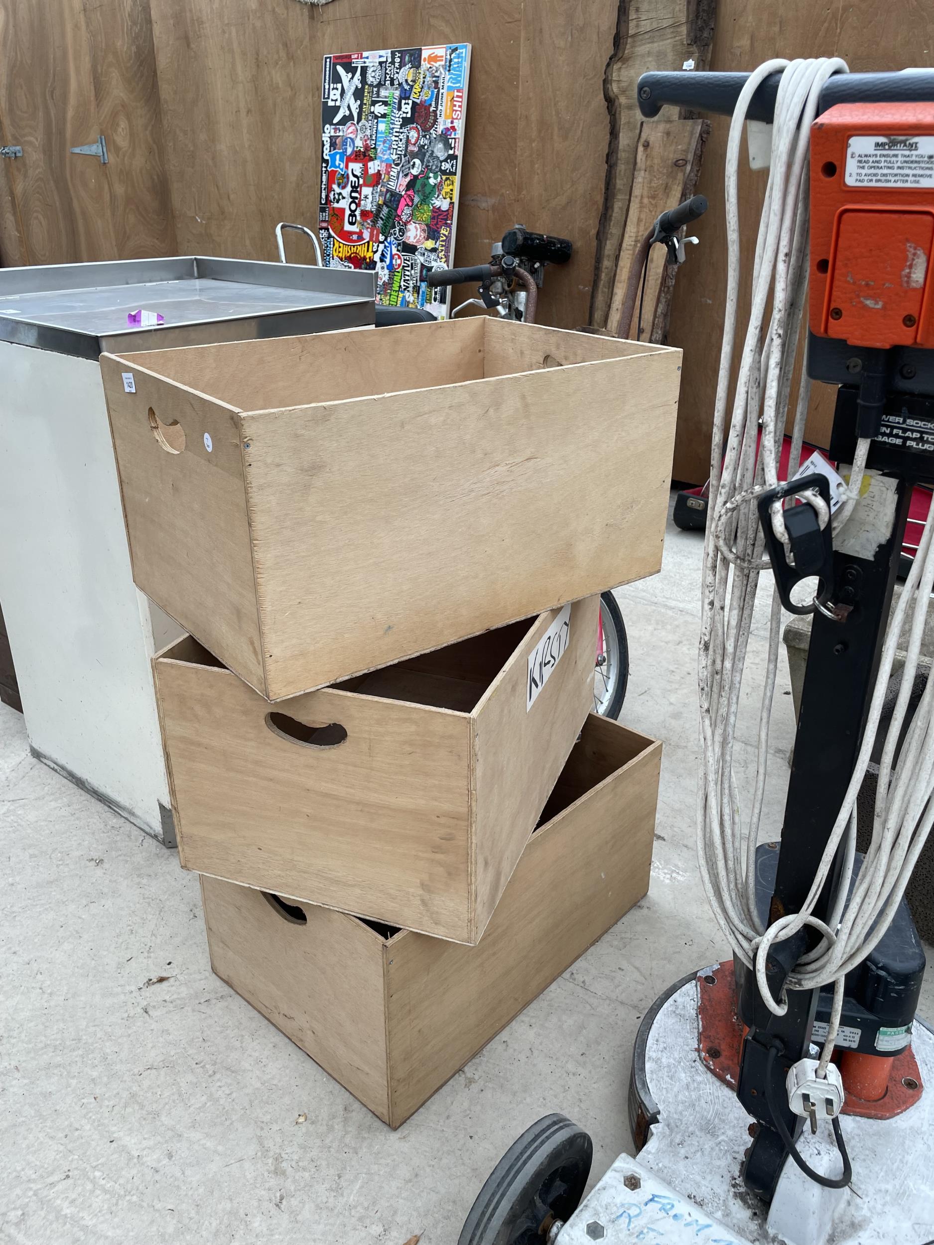 THREE WOODEN STORAGE BOXES