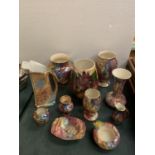 A LARGE COLLECTION OF HANDPAINTED OLD COURTWARE VASES, JUGS AND DISHES