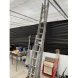 A FIVE RUNG ALLUMINIUM STEP LADDER AND A FURTHER EXTENDING ALLUMINIUM LADDER(24 RUNG TOTAL)