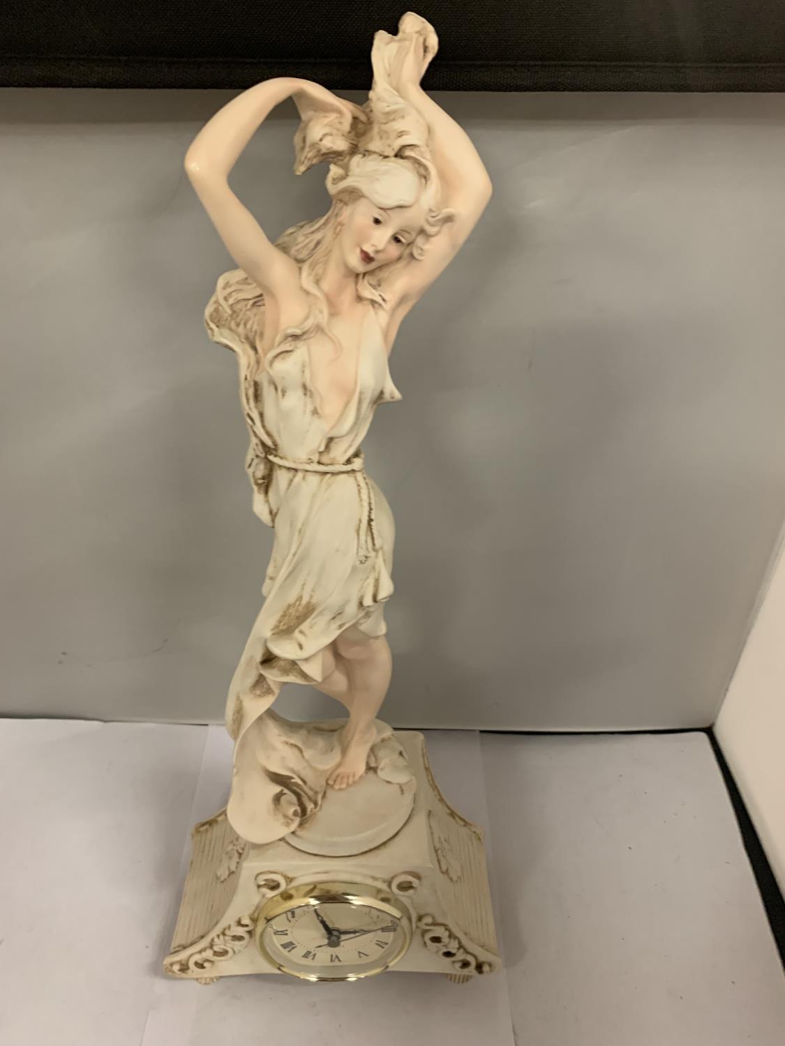 A VINTAGE STYLE CLOCK ORNAMENT WITH AN ART DECO LADY H : APPROX 52 CM