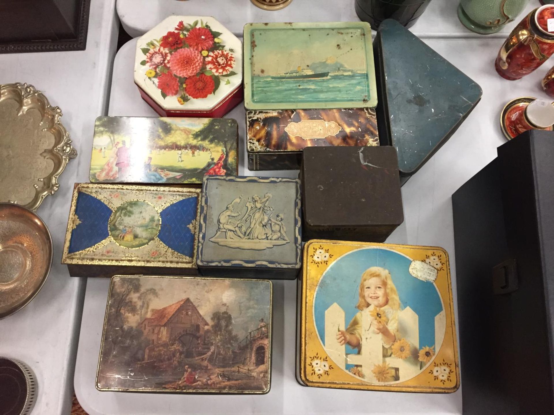 TEN VINTAGE TINS