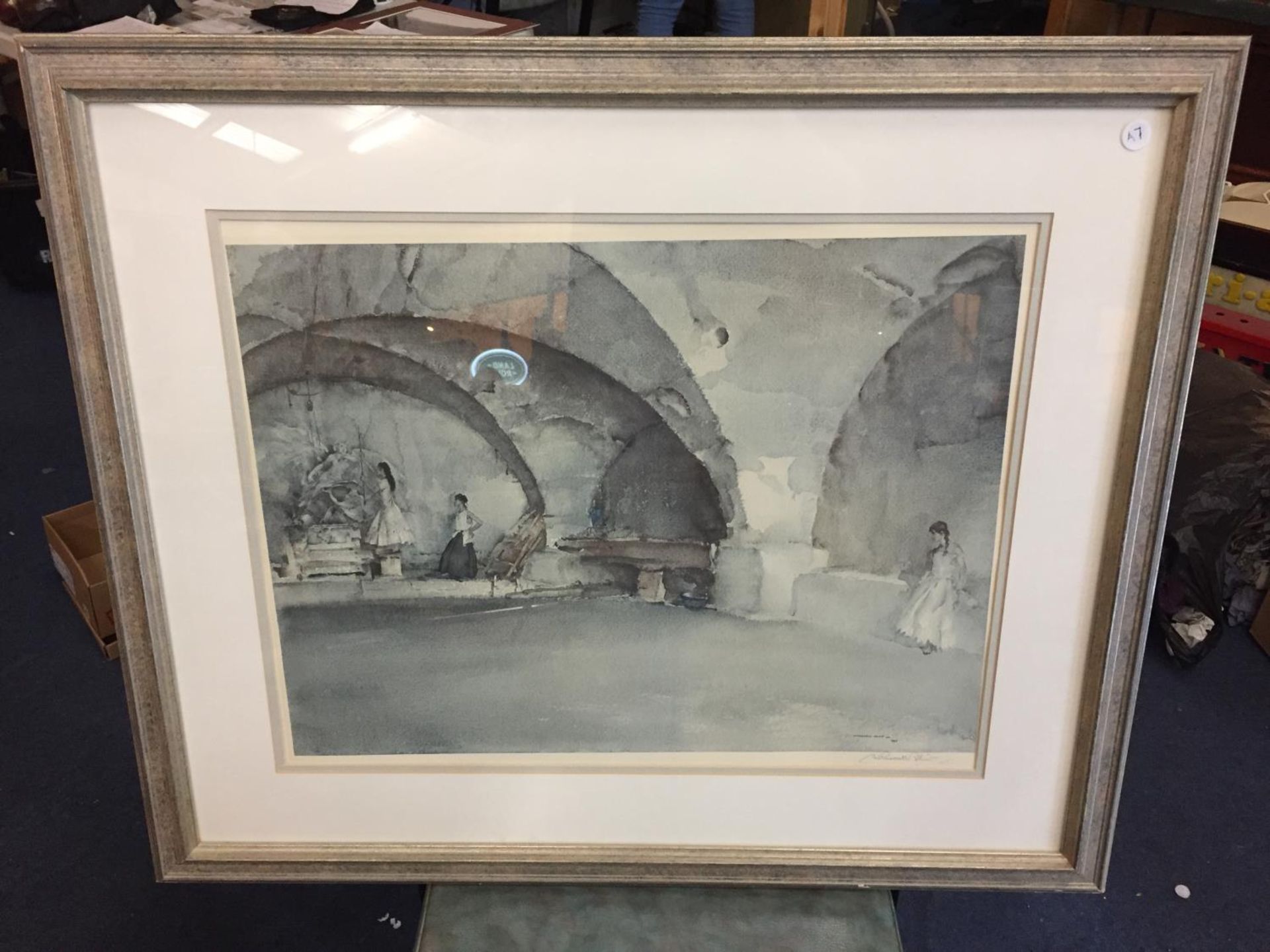 A PENCIL SIGNED SIR WILLIAM RUSSELL FLINT PRINT, SIGNED TO LOWER RIGHT CORNER WITH FINE ART GUILD