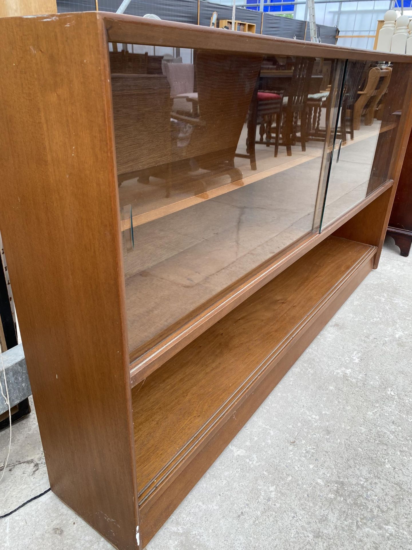 A RETRO TEAK HERBENT AND GIBBS GLASS FRAMED BOOKCASE 60" WIDE - Image 4 of 6