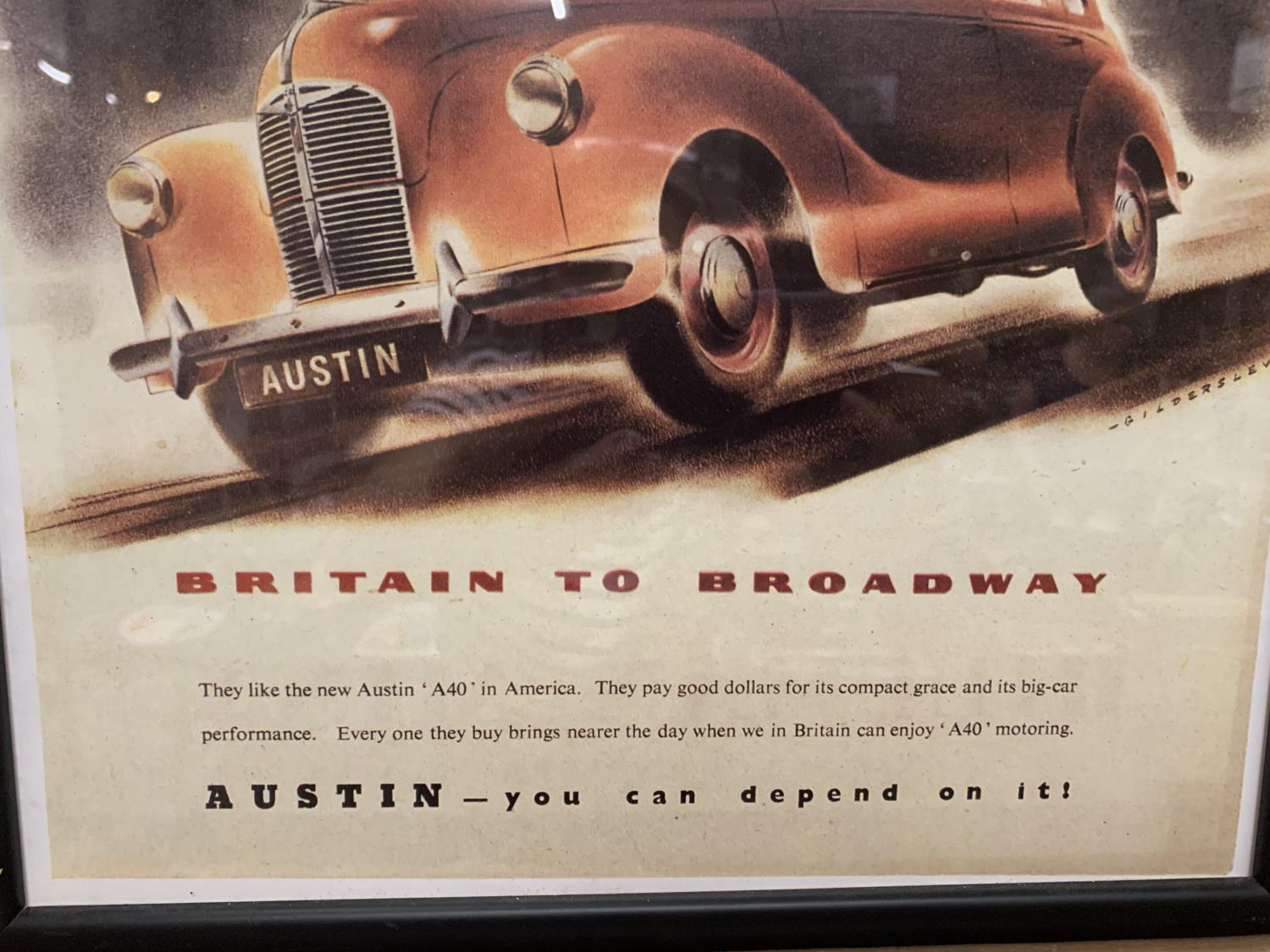 A FRAMED 'THE AUTOCAR' AUSTIN BRITAIN TO BROADWAY POSTER MAY 14TH 1948 44CM X 31.5CM - Image 2 of 3