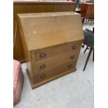 A SCUMBLE VICTORIAN BUREAU, 39" WITH SCOOP HANDLES