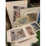 A LARGE COLLECTION OF MOUNTED AND UNMOUNTED PRINTS TO INCLUDE CLAUDE MONET PRINT, AMERICAN