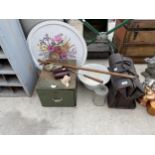 AN ASSORTMENT OF VINTAGE ITEMS TO INCLUDE A BRIEFCASE, SHOE SHINE KIT AND WALKING STICK ETC
