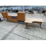 AN ASSORTMENT OF OFFICE FURNITURE TO INCLUDE A DESK AND FOUR VARIOUS CUPBOARDS