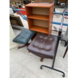 TWO MODERN STOOLS, AN OPEN BOOKCASE AND A CLOTHES RAIL